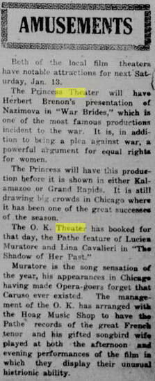 O.K. Theater - South Haven Daily Tribune Jan 11 1917 (newer photo)